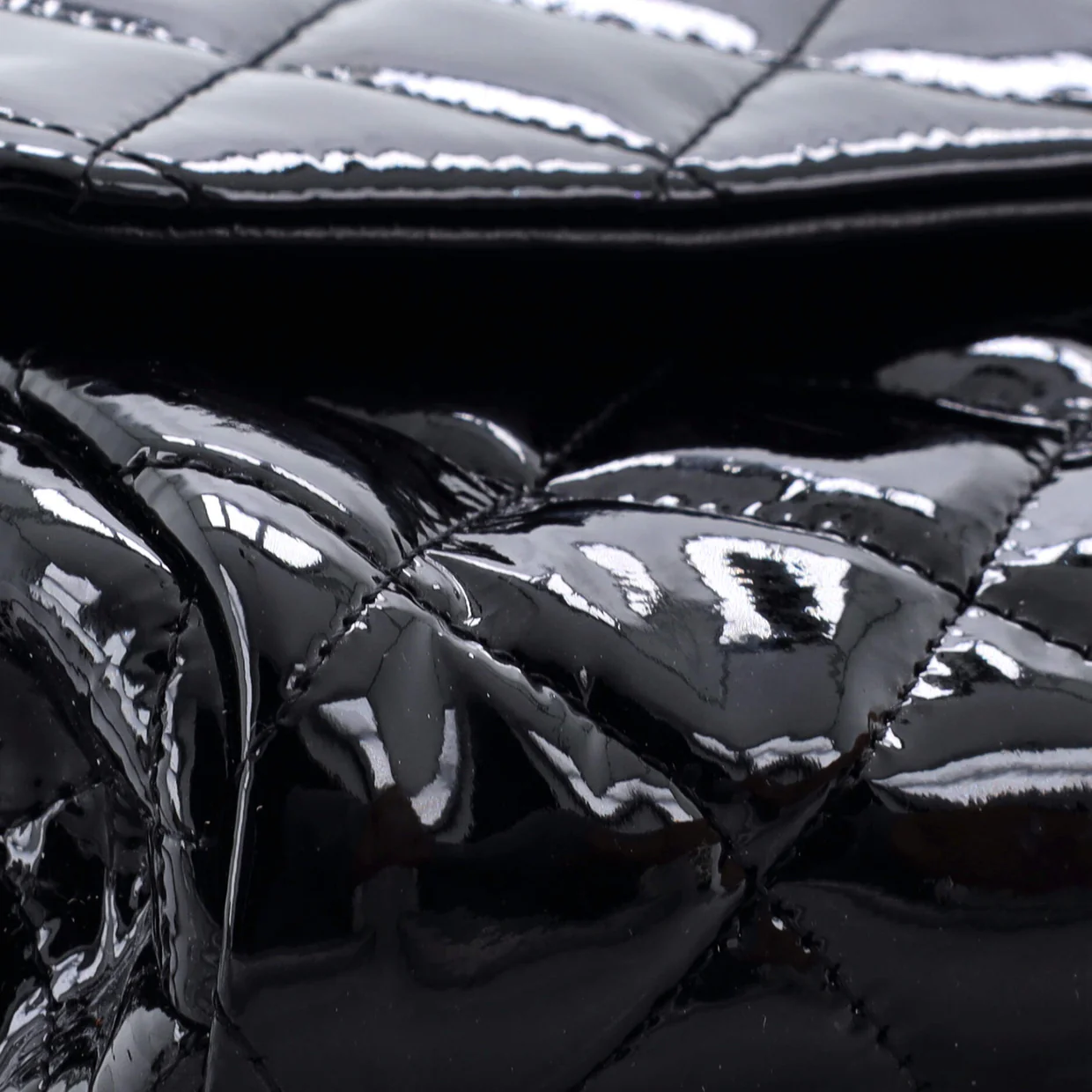 Clutch with Chain Quilted Patent - Deep Luxury