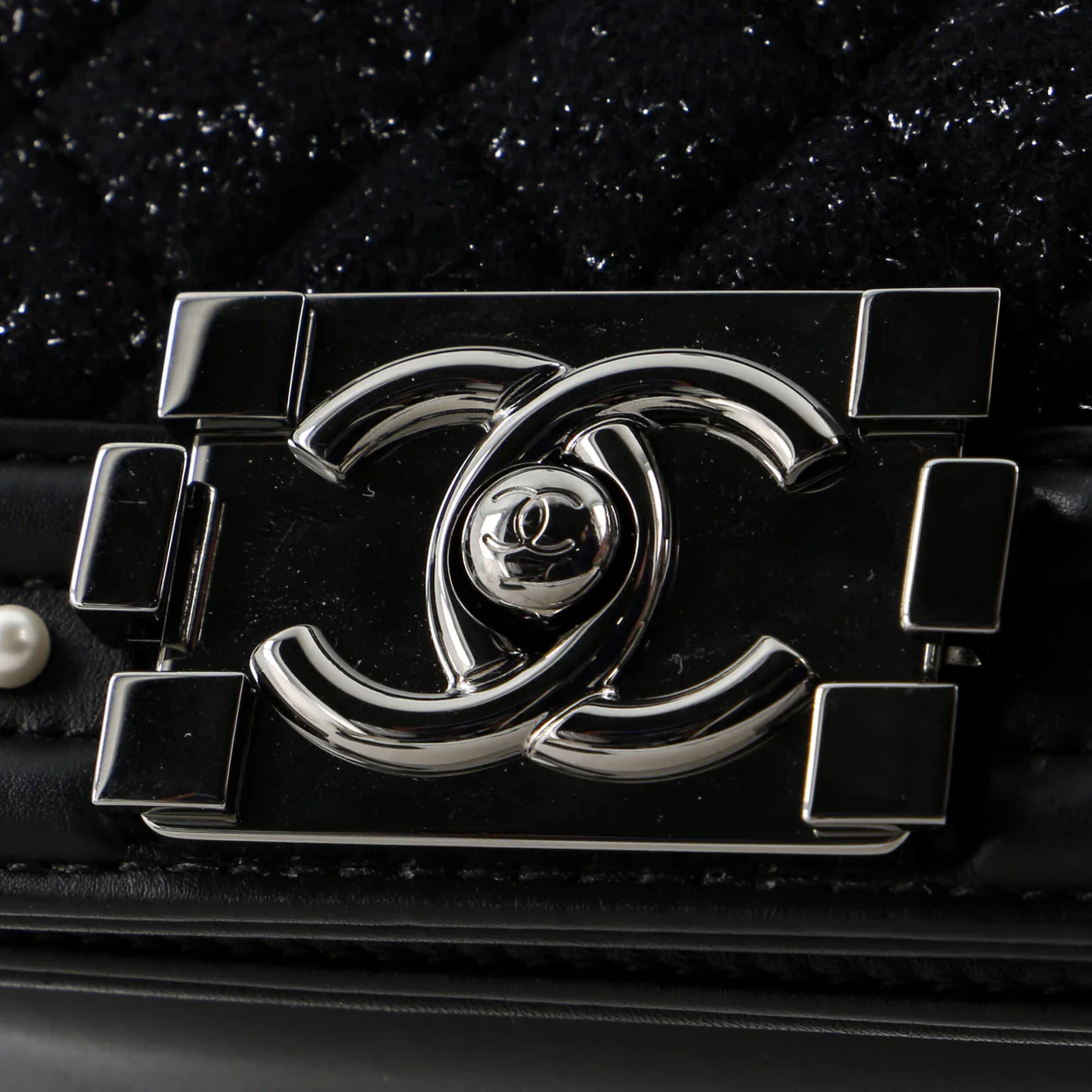 Boy Flap Bag Quilted Tweed with Pearl Embellished Calfskin Small - Deep Luxury