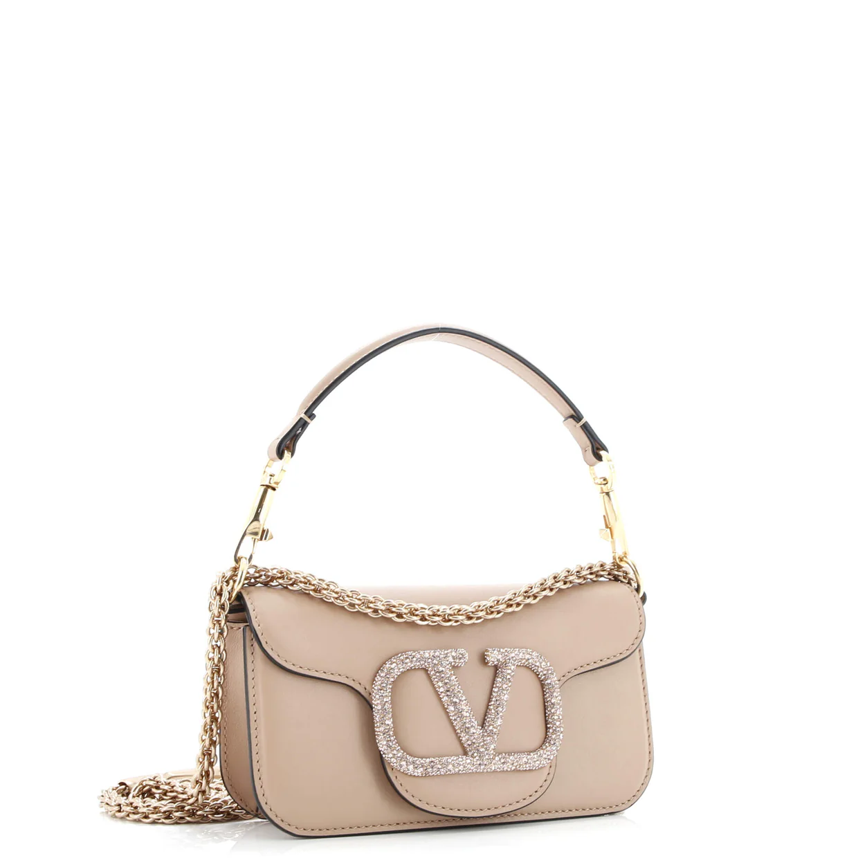 VLogo Loco Flap Shoulder Bag Leather with Crystals Small - Deep Luxury