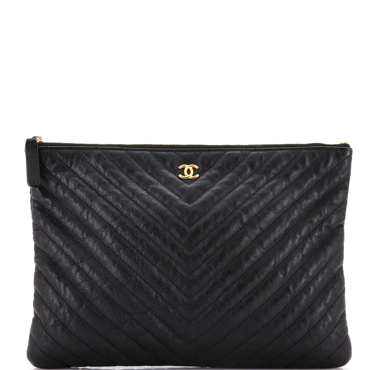 O Case Clutch Chevron Aged Calfskin Medium - Deep Luxury