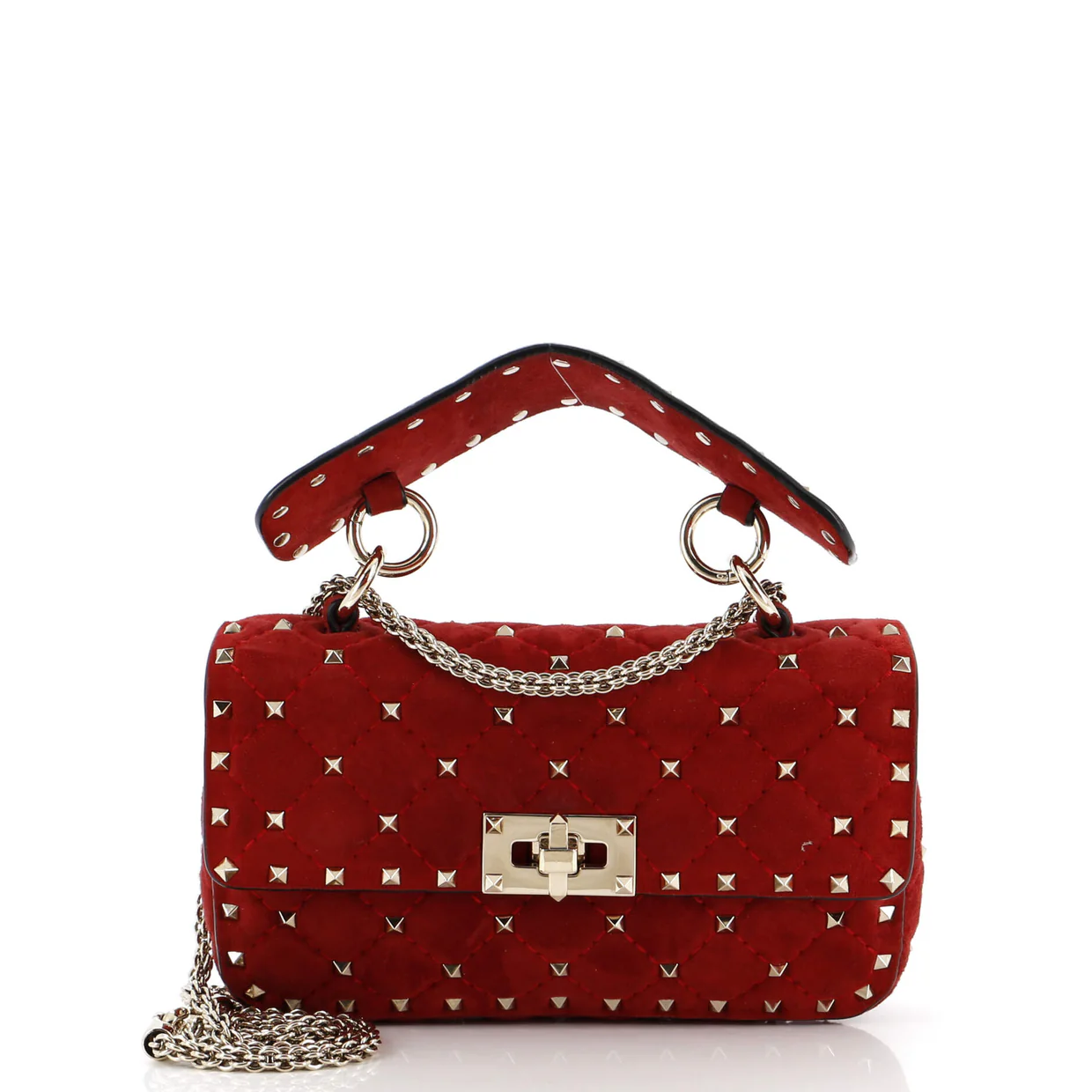 Rockstud Spike Flap Bag Quilted Suede Small - Deep Luxury