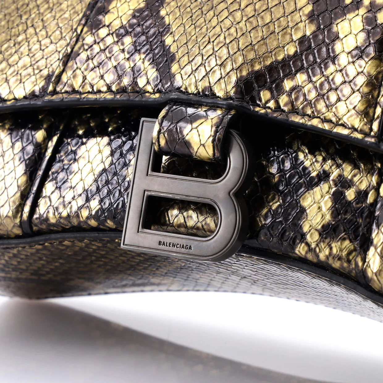 Hourglass Top Handle Bag Python Embossed Leather XS - Deep Luxury