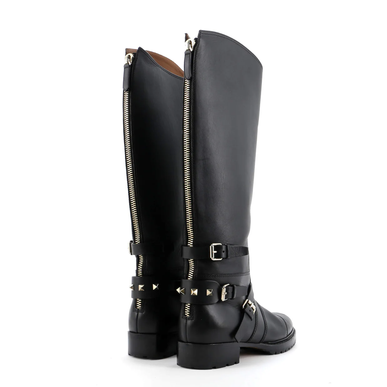 Women's Rockstud Buckle Knee High Boots Leather - Deep Luxury