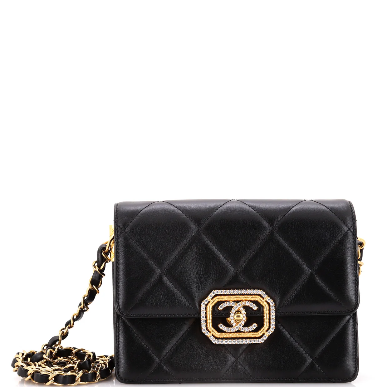 Crystal Geometric Frame CC Flap Bag Quilted Calfskin Mini - Deep Luxury