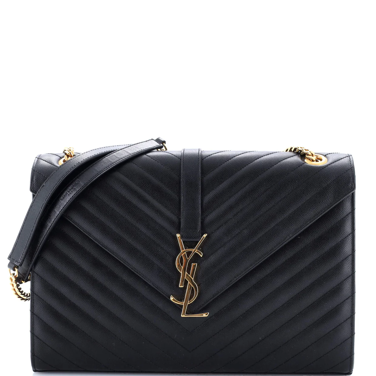 Classic Monogram Envelope Satchel Matelasse Chevron Leather Large - Deep Luxury