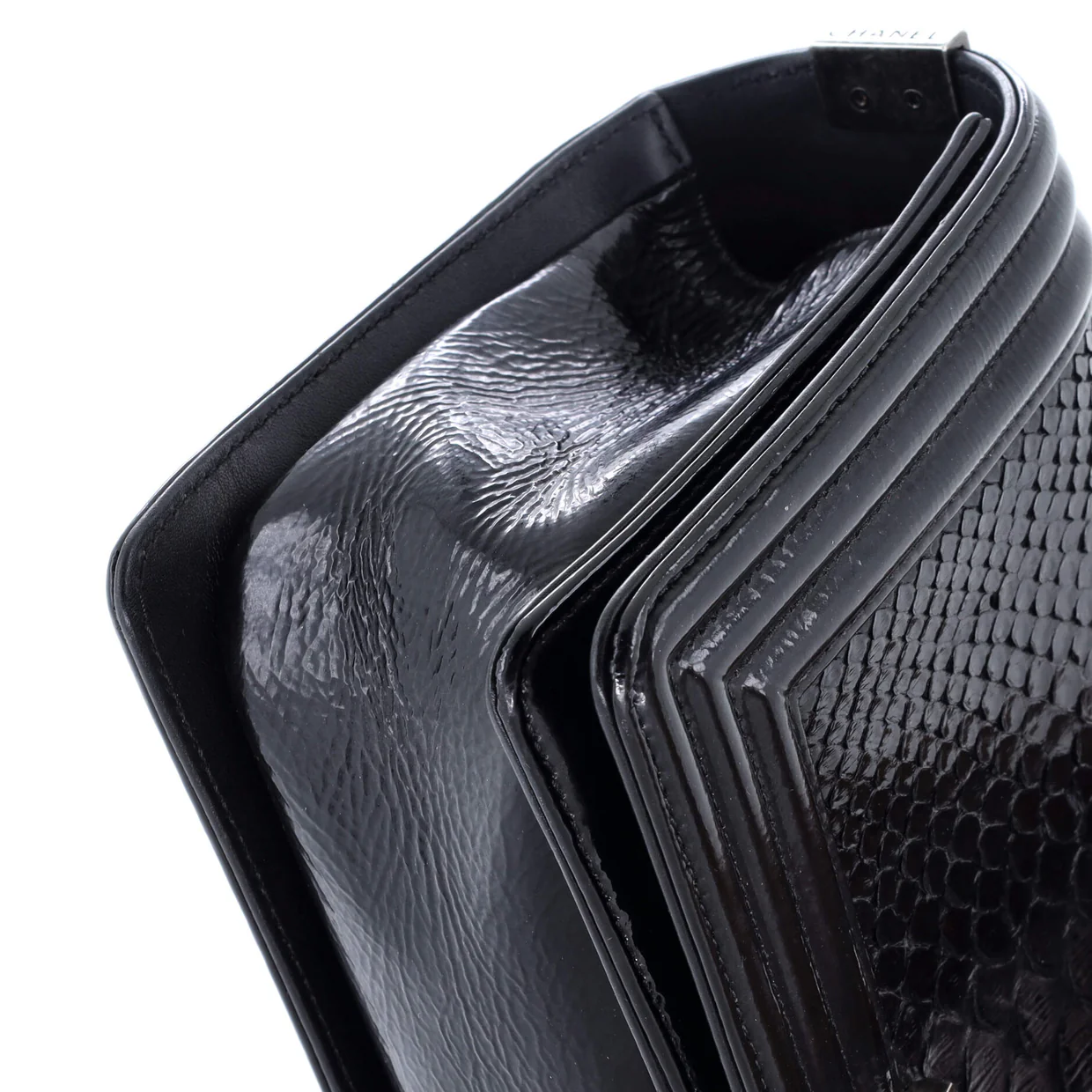 Boy Flap Bag Python and Patent Old Medium - Deep Luxury