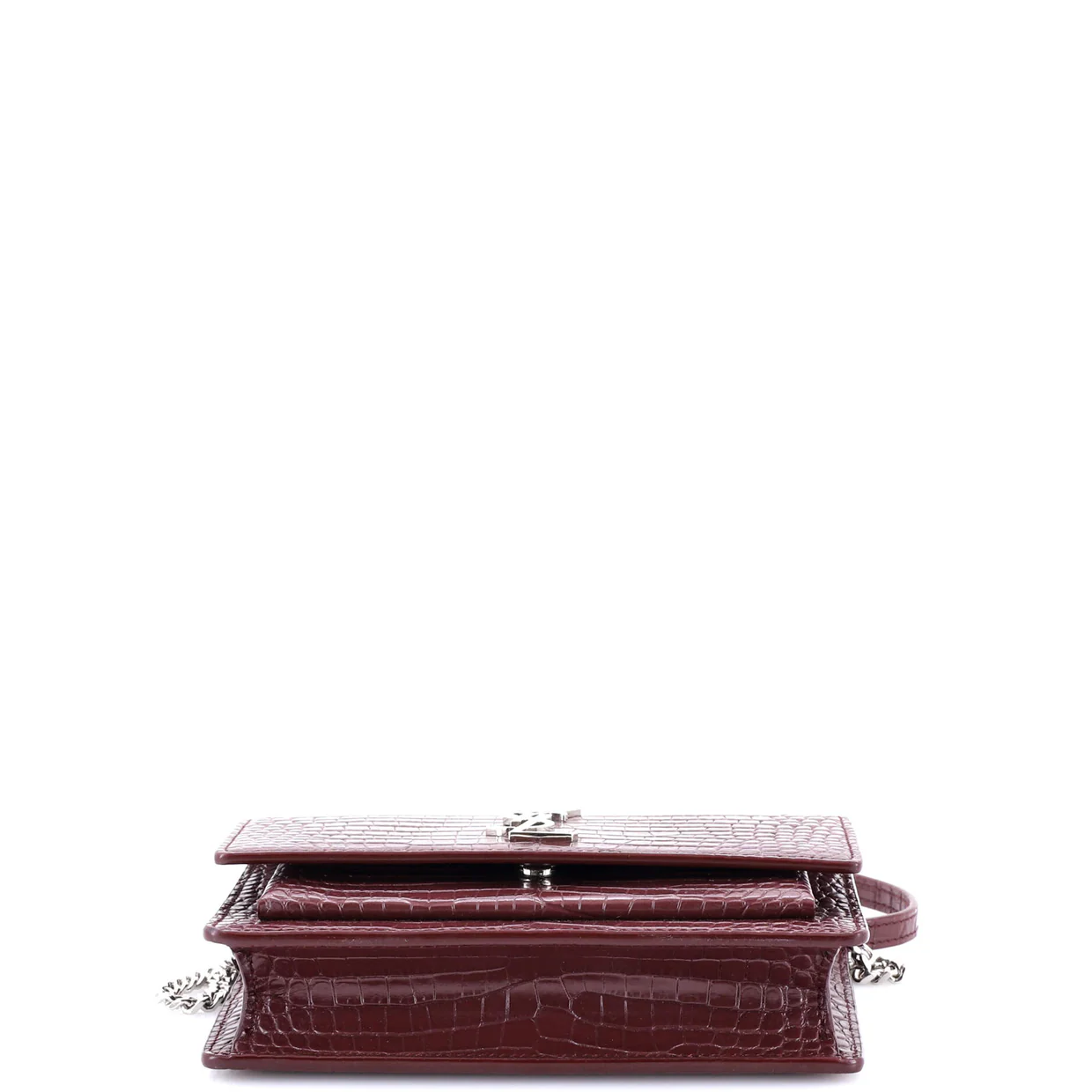 Sunset Top Handle Chain Wallet Crocodile Embossed Leather - Deep Luxury