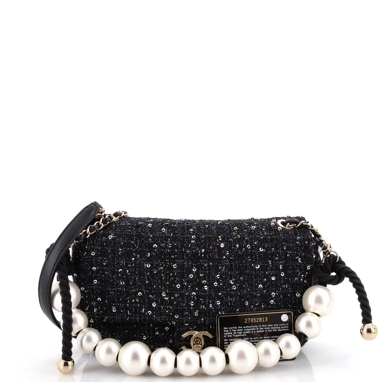 Pearl Handle Flap Bag Quilted Tweed Medium - Deep Luxury