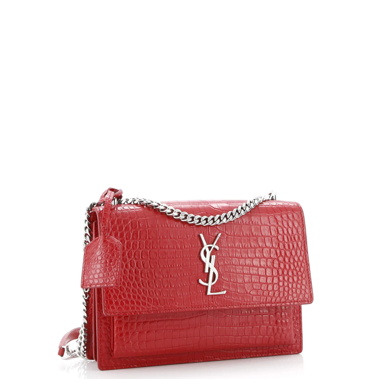 Sunset Crossbody Bag Crocodile Embossed Leather Medium - Deep Luxury