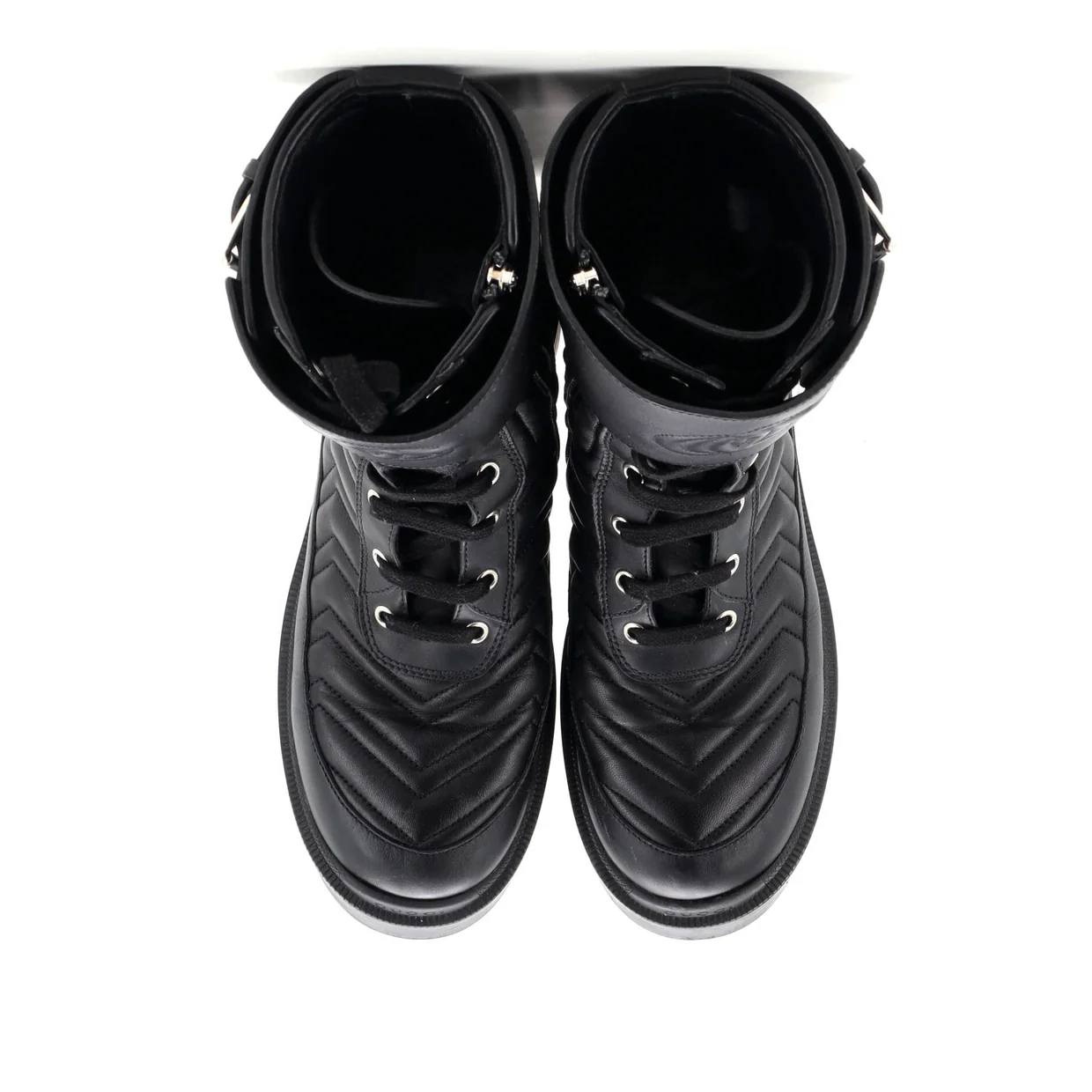 Women's GG Marmont Platform Combat Boots Matelasse Leather - Deep Luxury