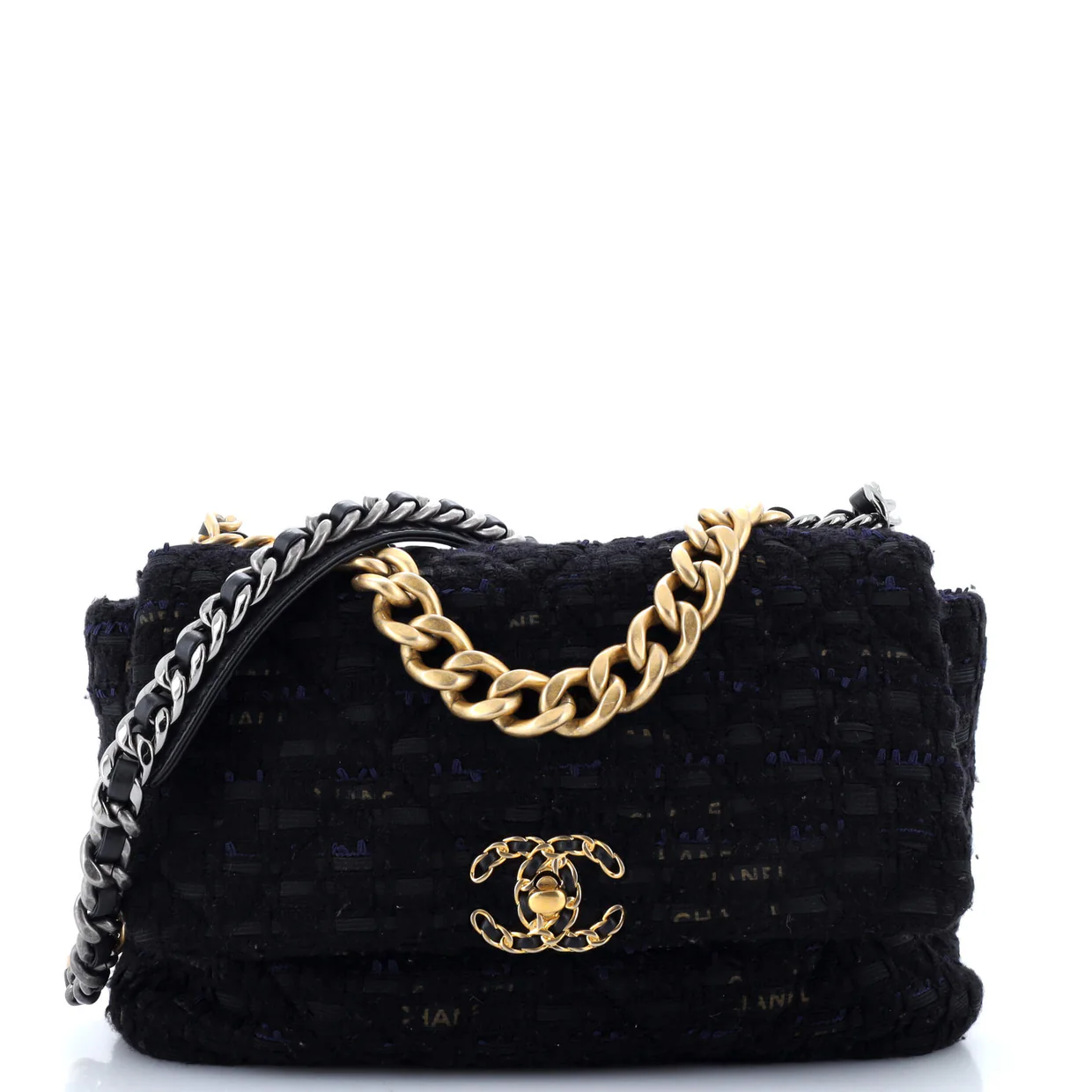 19 Flap Bag Quilted Tweed and Ribbon Large - Deep Luxury