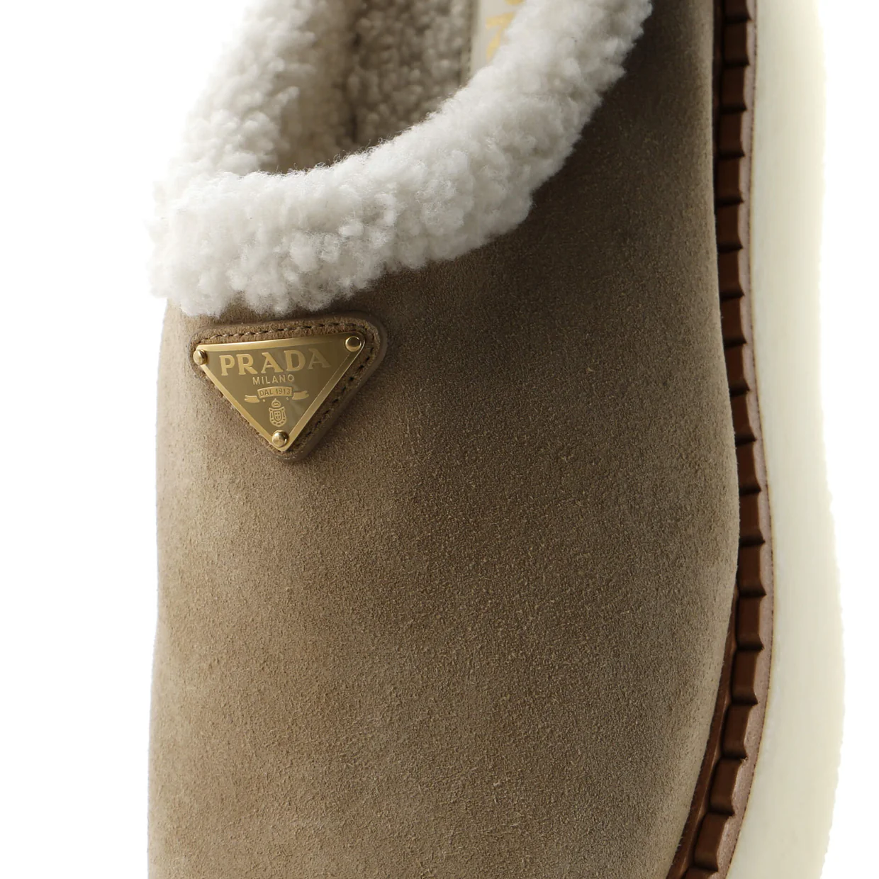 Women's Triangle Logo Platform Mules Suede with Shearling - Deep Luxury