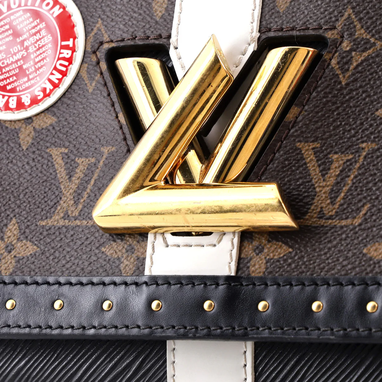 Twist Handbag Studded Epi Leather and Monogram Canvas MM - Deep Luxury