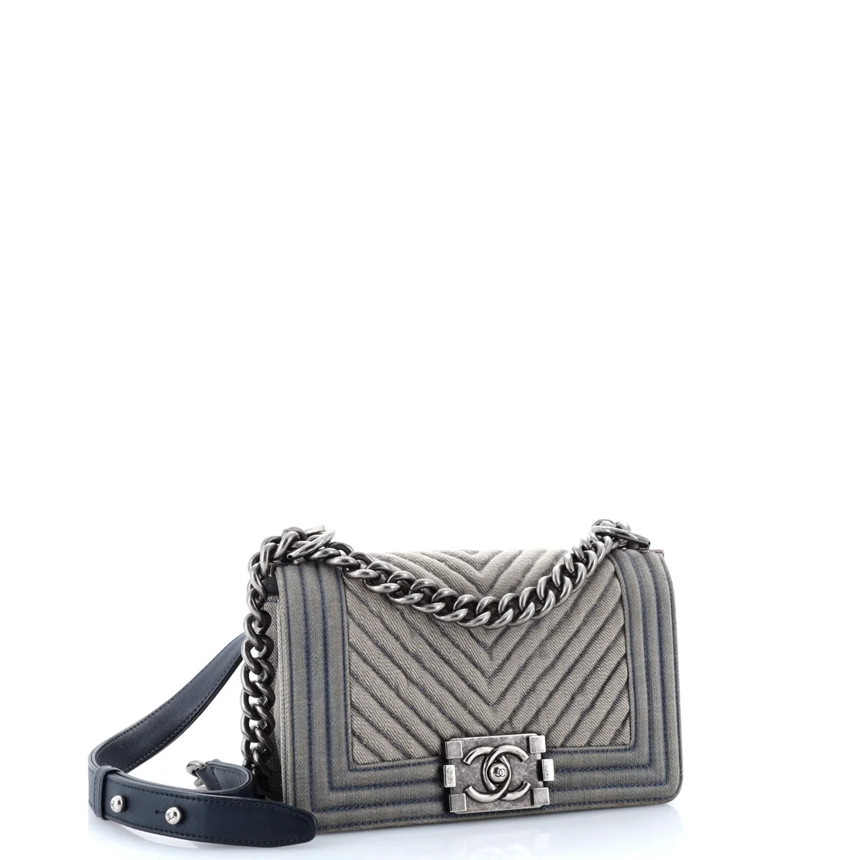 Boy Flap Bag Chevron Denim Small - Deep Luxury