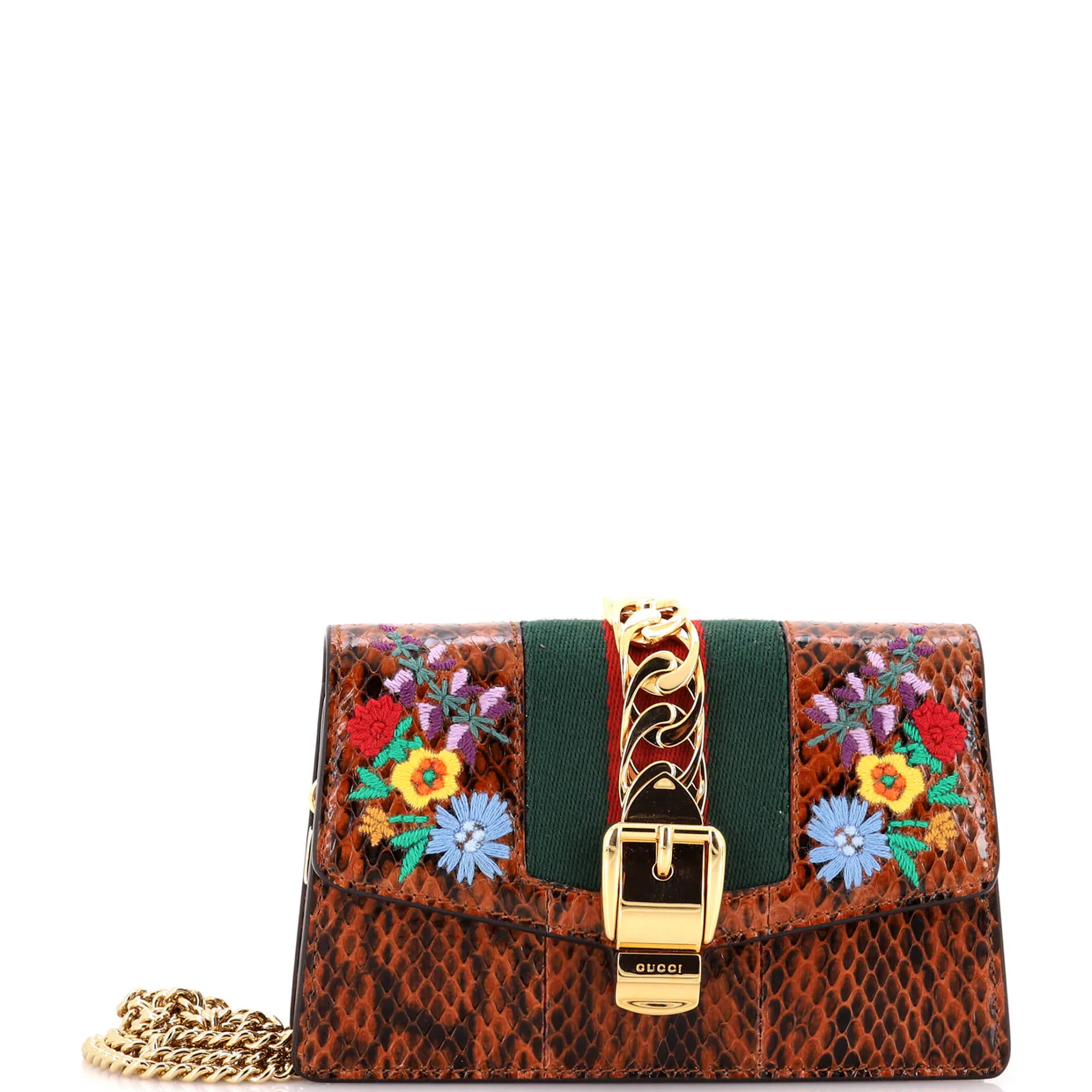 Sylvie Chain Shoulder Bag Embroidered Snakeskin Super Mini - Deep Luxury