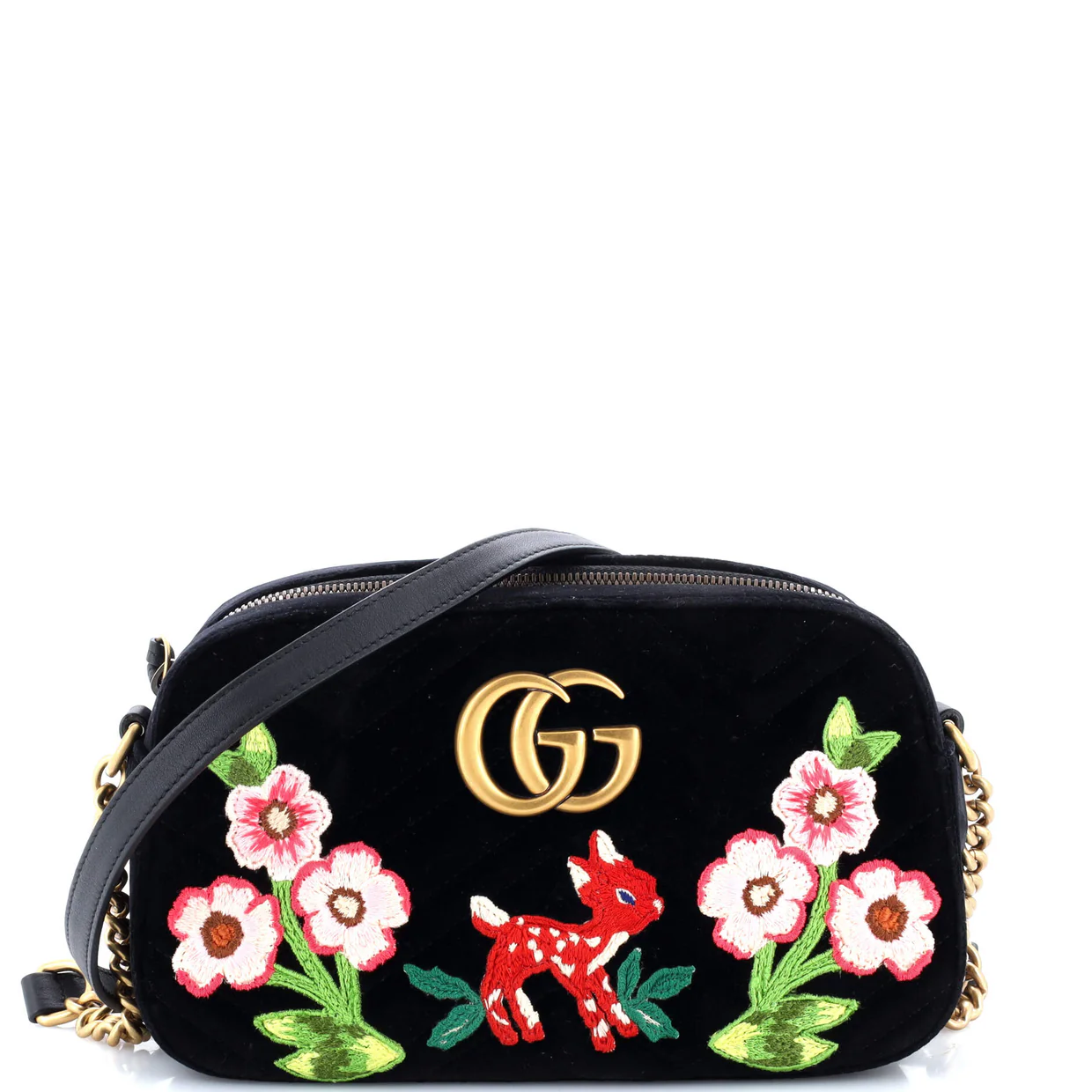 GG Marmont Camera Bag Embroidered Matelasse Velvet Small - Deep Luxury