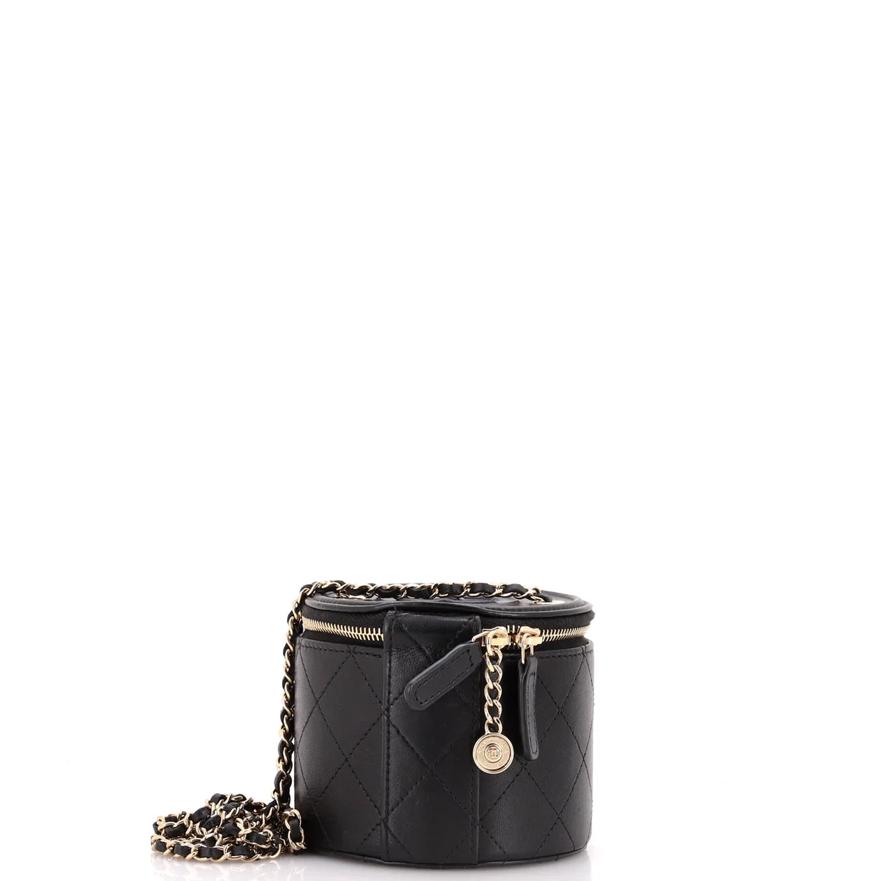 CC Round Vanity Case with Chain Quilted Lambskin Mini - Deep Luxury