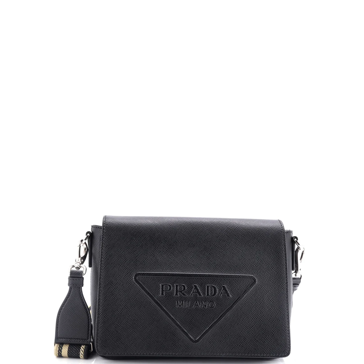 Triangle Logo Flap Crossbody Bag Embossed Saffiano Leather Small - Deep Luxury
