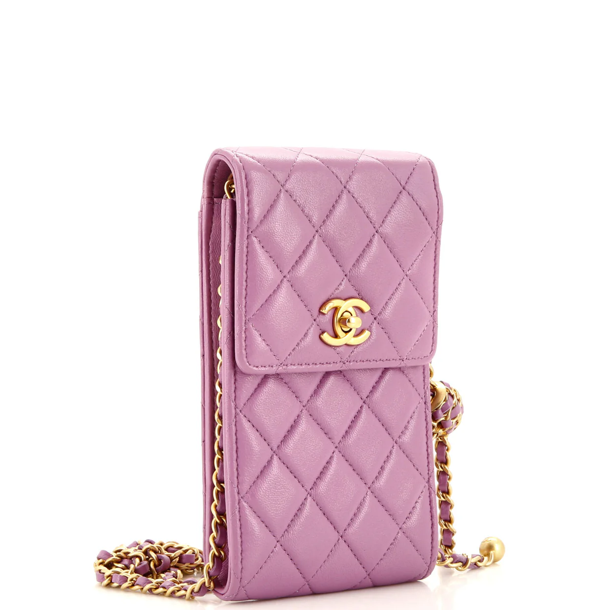 Pearl Crush Phone Holder Crossbody Bag Quilted Lambskin - Deep Luxury