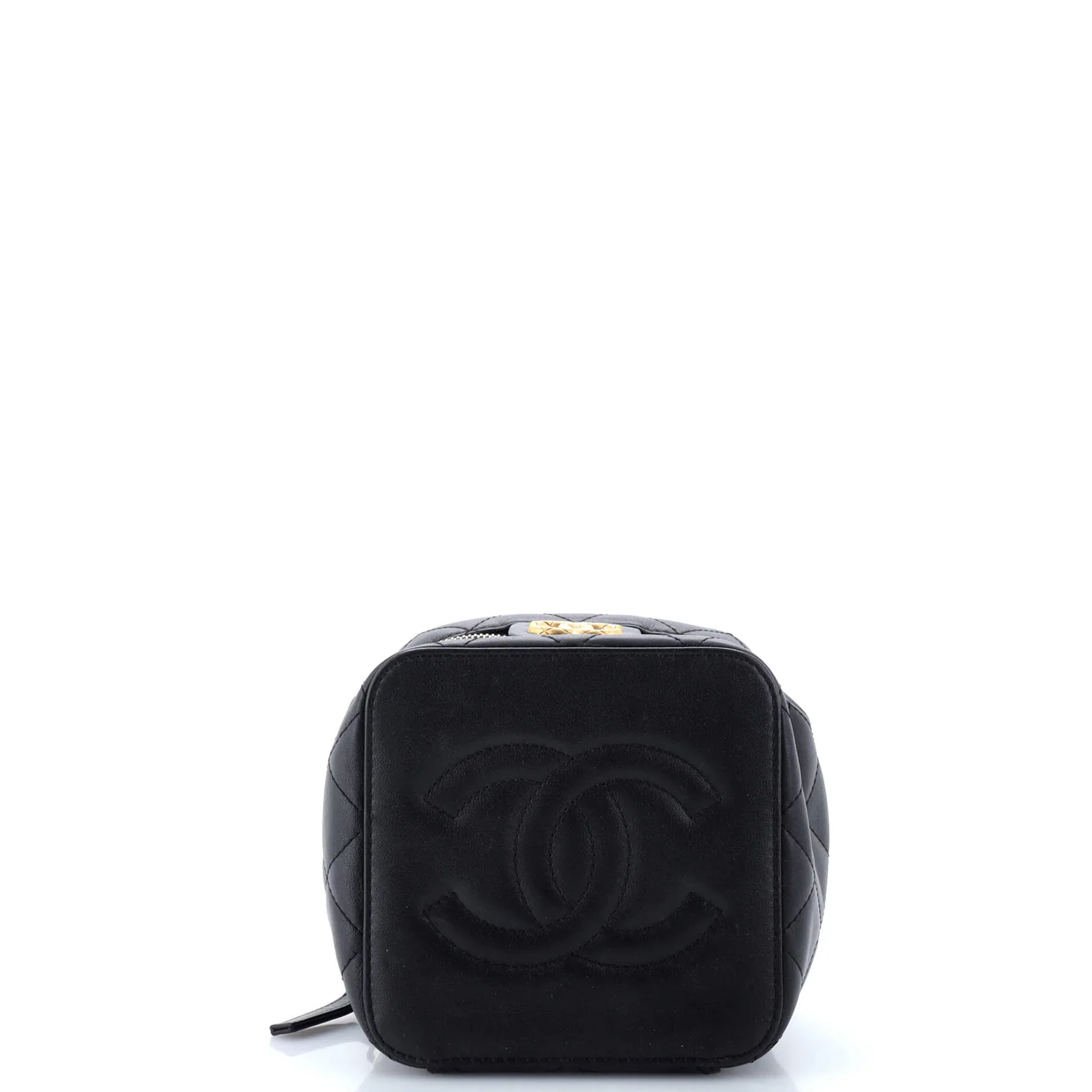 Chain Bar Vanity Case with Chain Quilted Calfskin Small - Deep Luxury