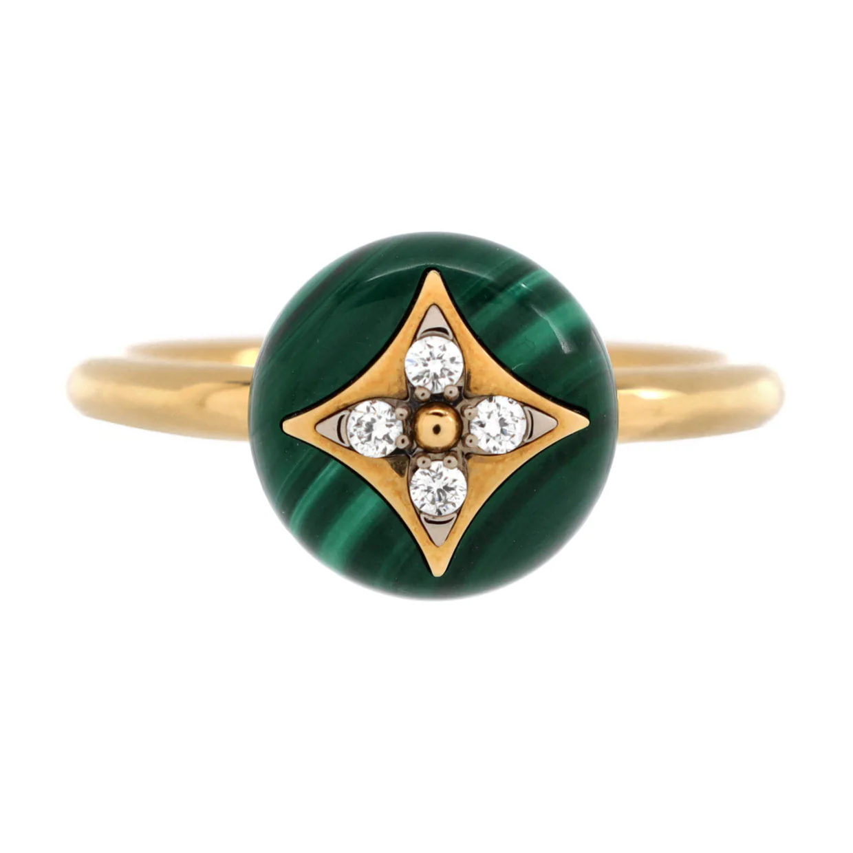 B Blossom Ring 18K Yellow Gold and 18K White Gold with Malachite and Diamonds - Deep Luxury