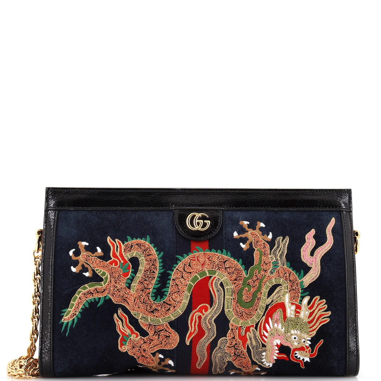 Ophidia Chain Shoulder Bag Embroidered Suede Medium - Deep Luxury