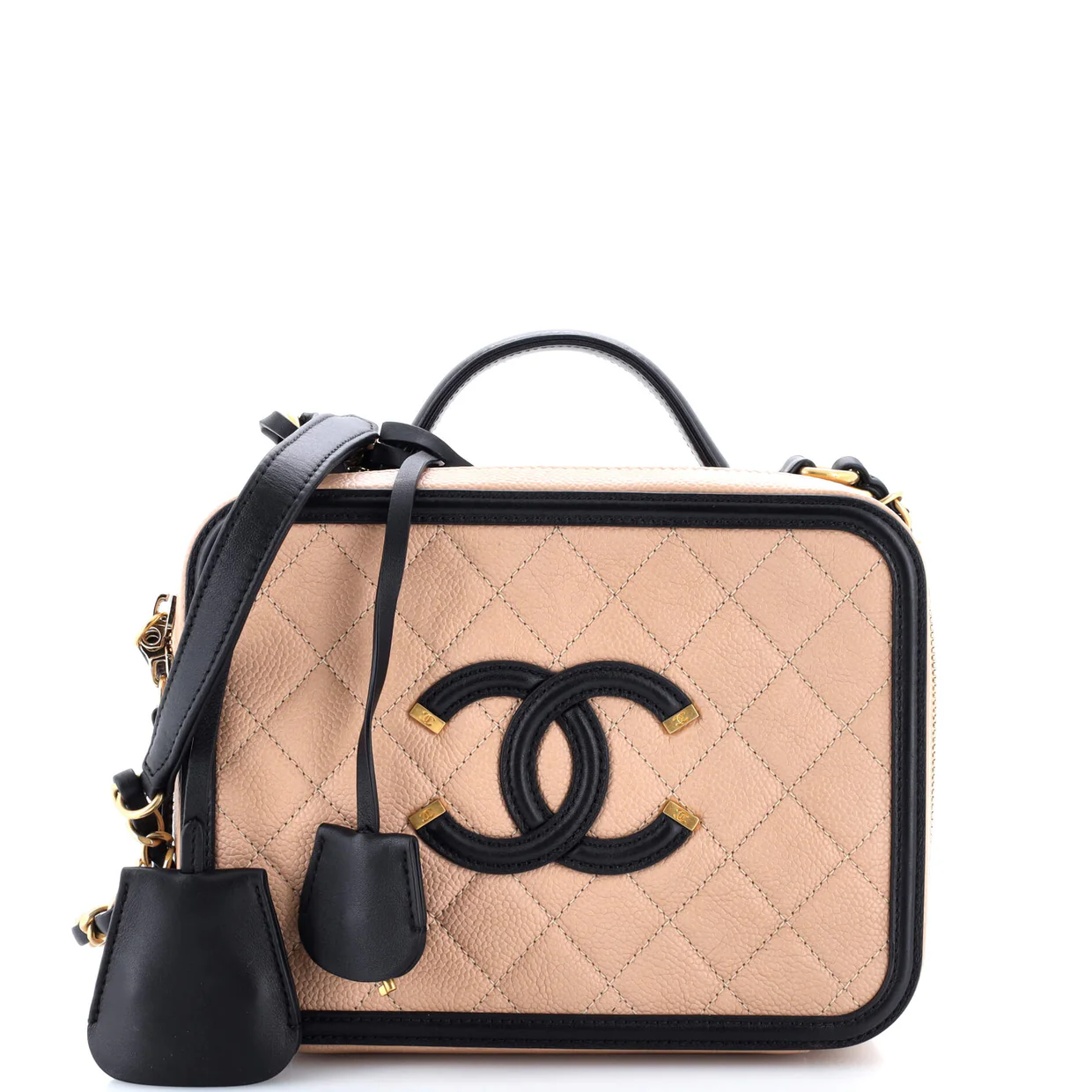 Filigree Vanity Case Quilted Caviar Medium - Deep Luxury