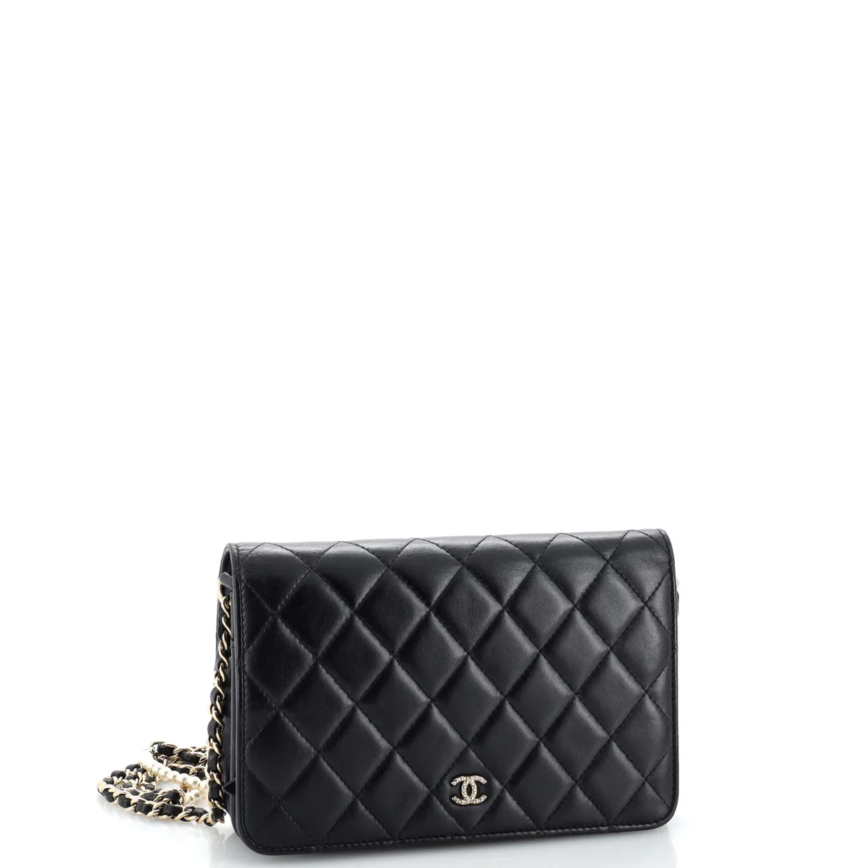 Pearl Strap Wallet on Chain Quilted Iridescent Lambskin - Deep Luxury