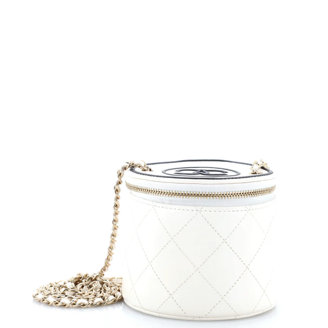 CC Round Vanity Case with Chain Quilted Lambskin Mini - Deep Luxury