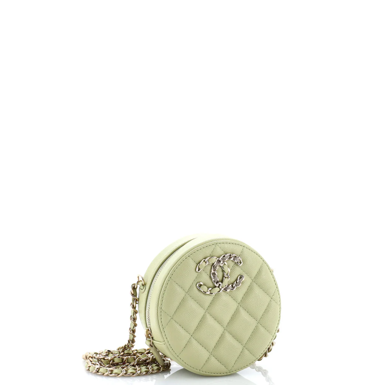 French New Wave Round Clutch with Chain Quilted Caviar - Deep Luxury