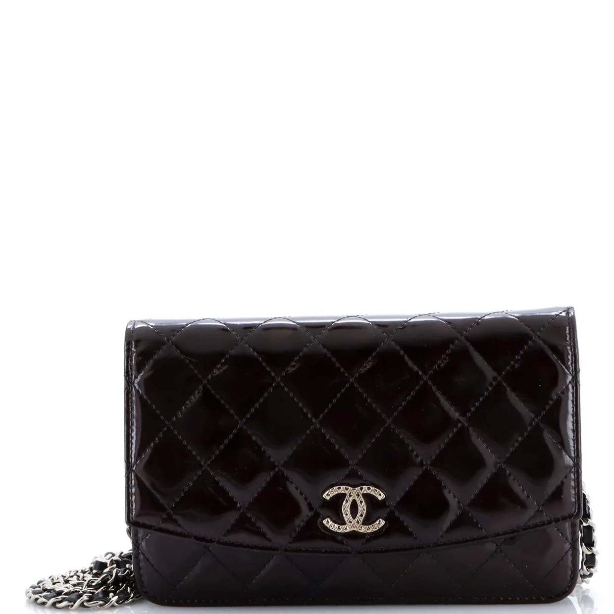 Brilliant Wallet on Chain Quilted Patent - Deep Luxury