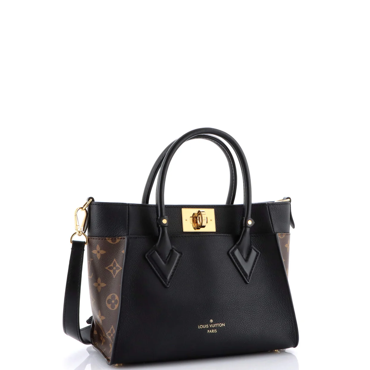 On My Side Tote Leather with Monogram Canvas PM - Deep Luxury