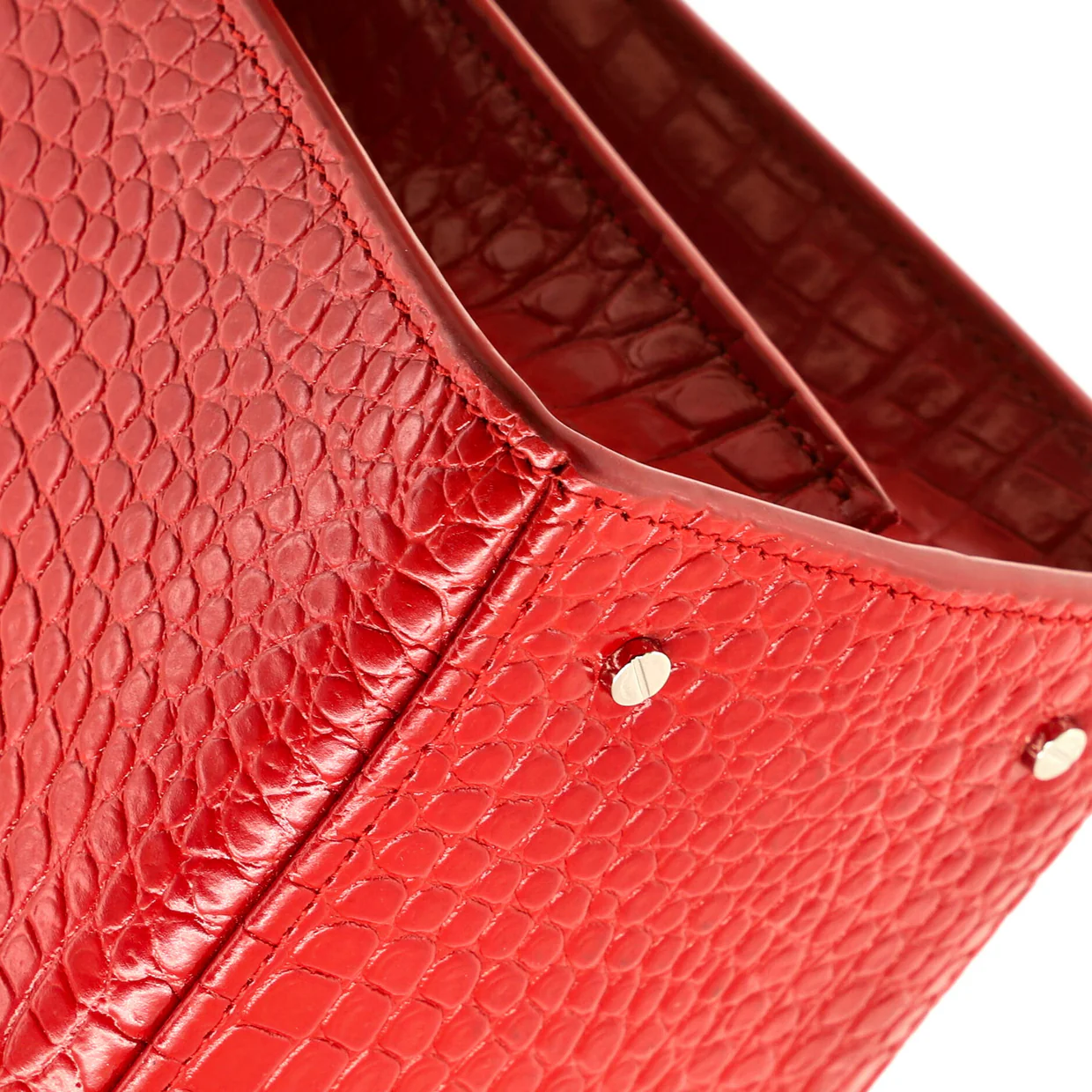 Cassandra Top Handle Bag Crocodile Embossed Leather Medium - Deep Luxury