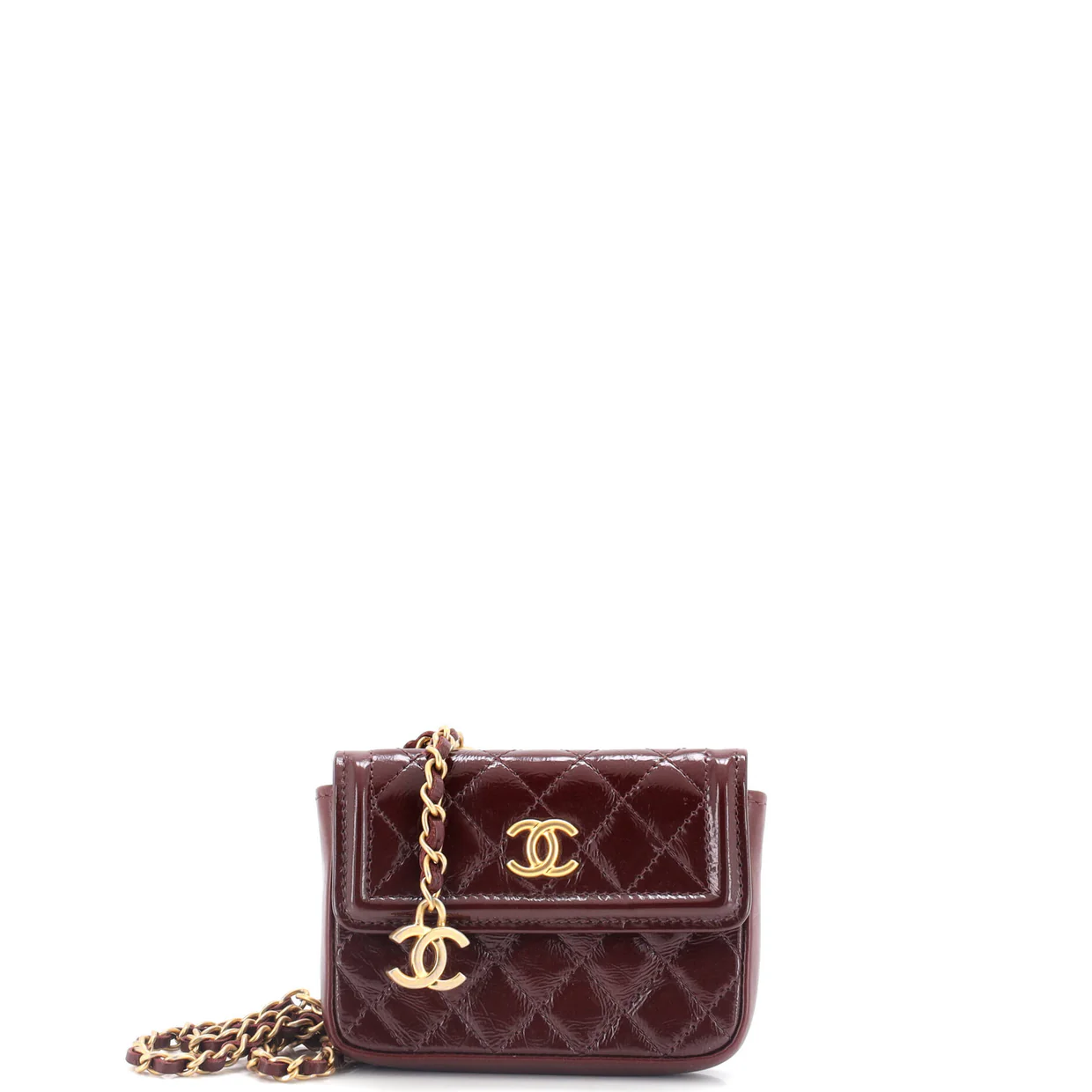 CC Flap Chain Belt Bag Quilted Shiny Aged Calfskin - Deep Luxury