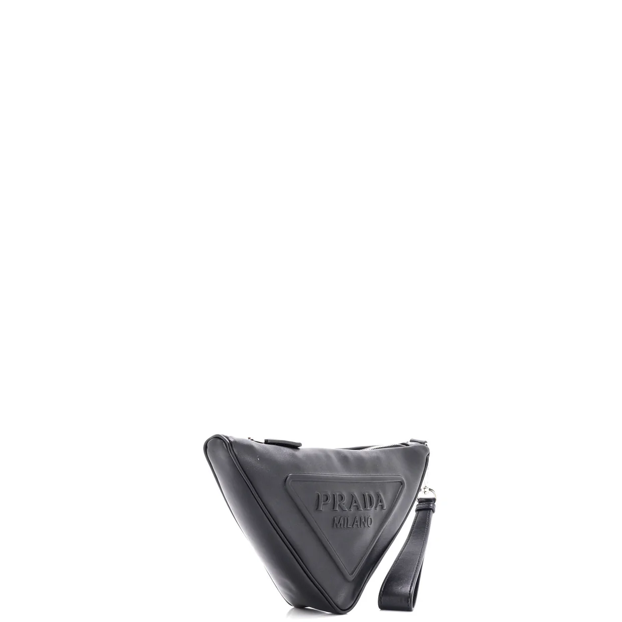 Triangle Logo Wristlet Pouch Embossed Leather - Deep Luxury