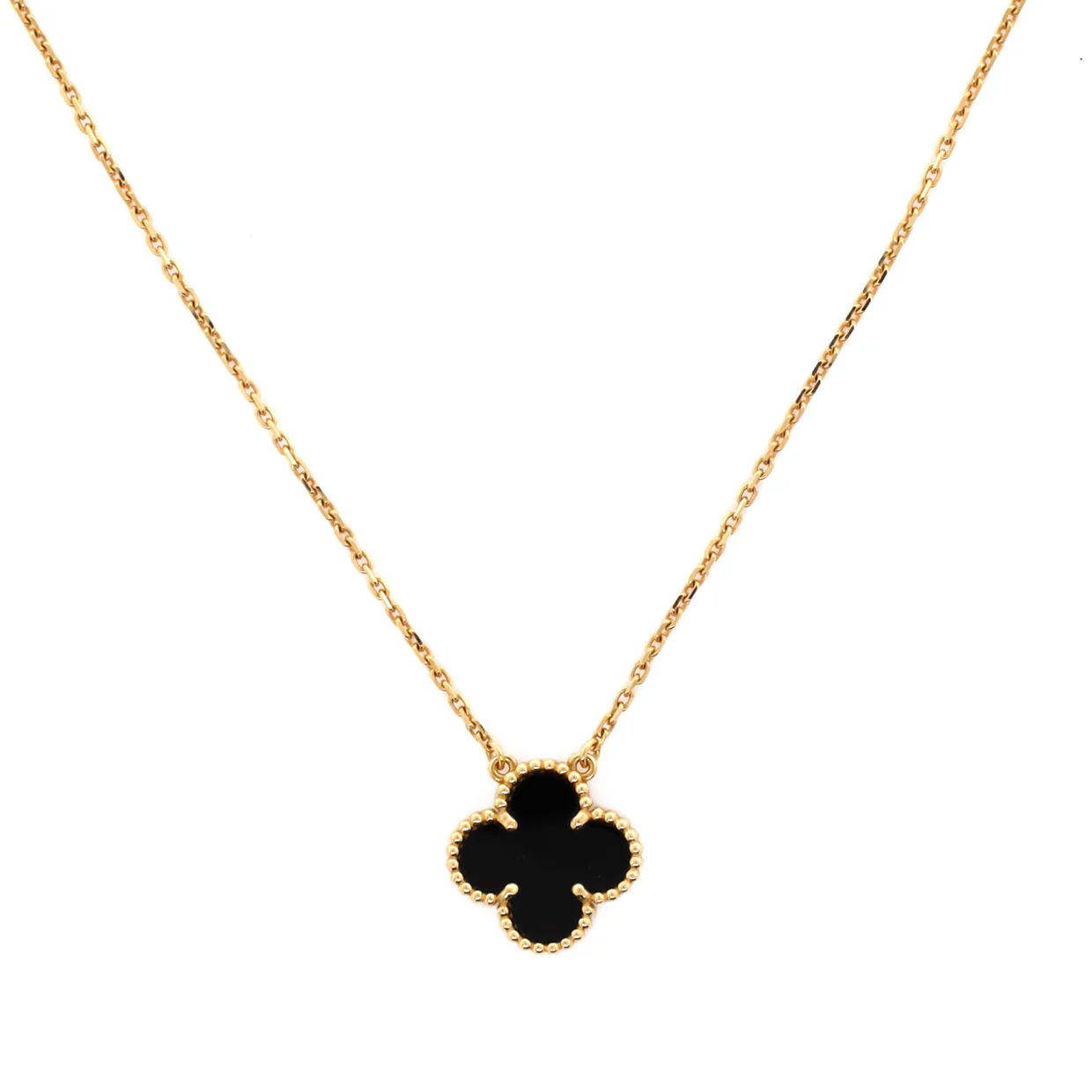 Vintage Alhambra Pendant Necklace 18K Yellow Gold and Onyx - Deep Luxury