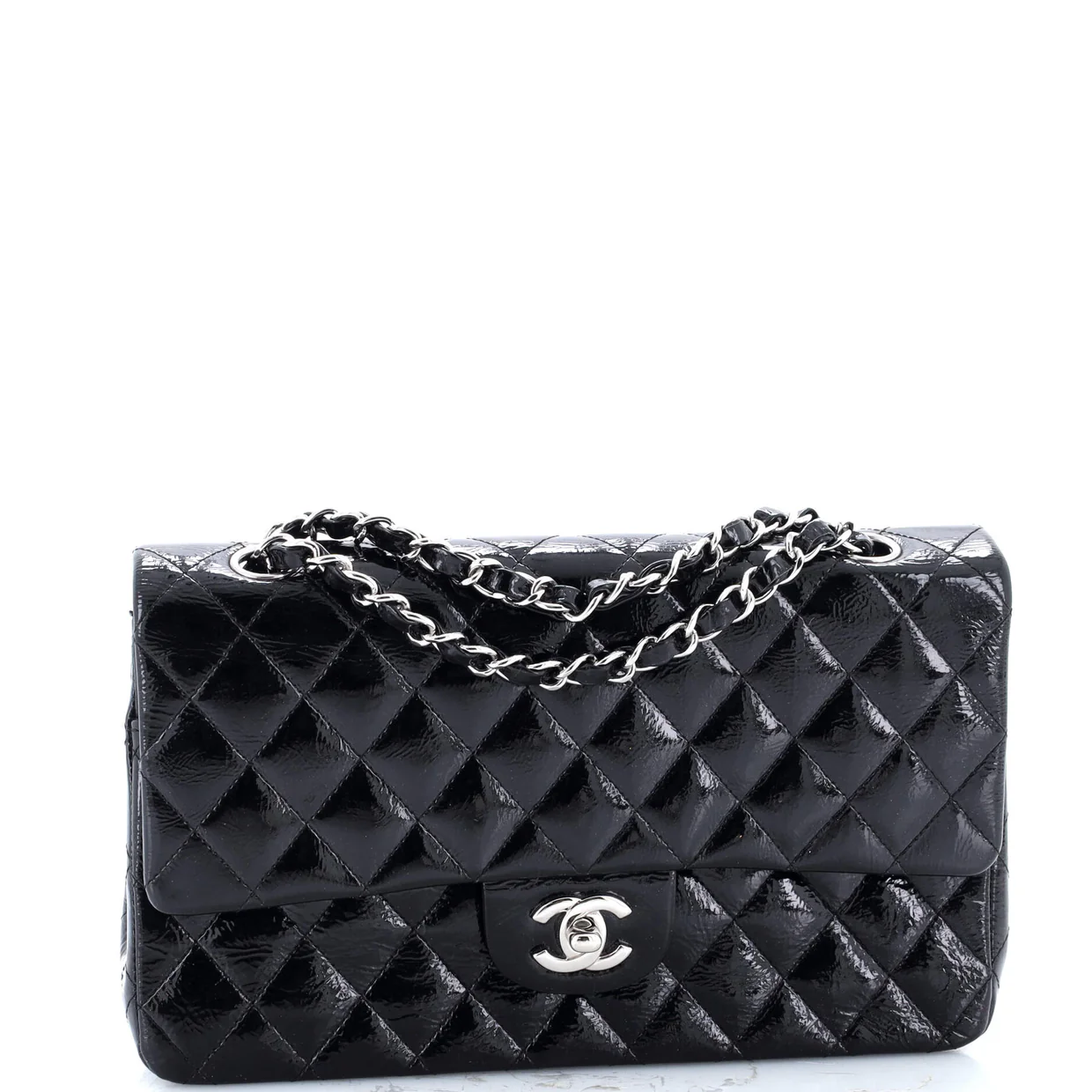 Classic Double Flap Bag Quilted Crinkled Patent Medium - Deep Luxury