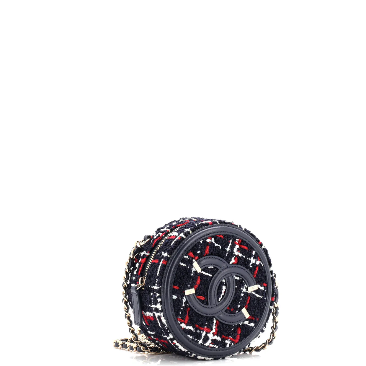 Filigree Round Clutch with Chain Quilted Tweed Mini - Deep Luxury