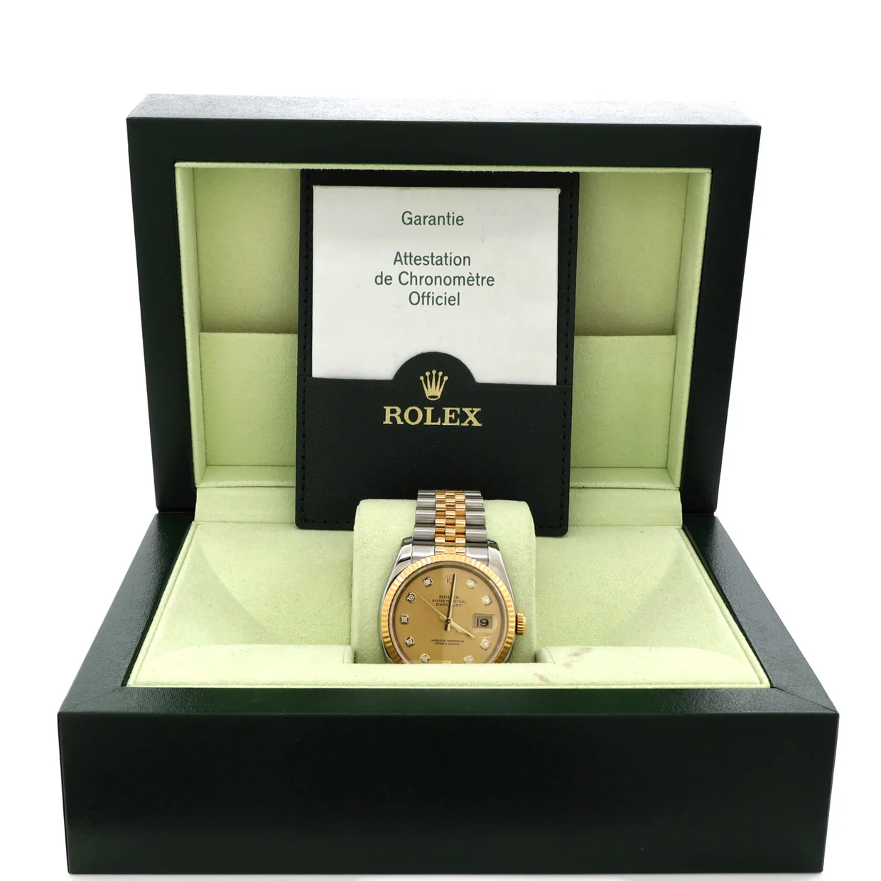 Oyster Perpetual Datejust Automatic Watch Stainless Steel and Yellow Gold with Diamond Markers 36 - Deep Luxury
