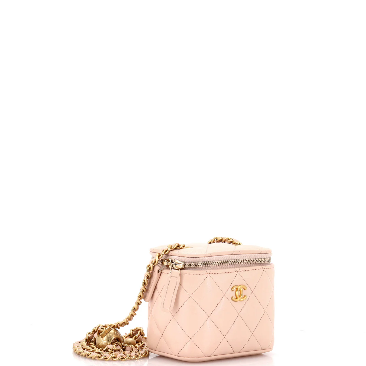 Pearl Crush Vanity Case with Chain Quilted Lambskin Mini - Deep Luxury