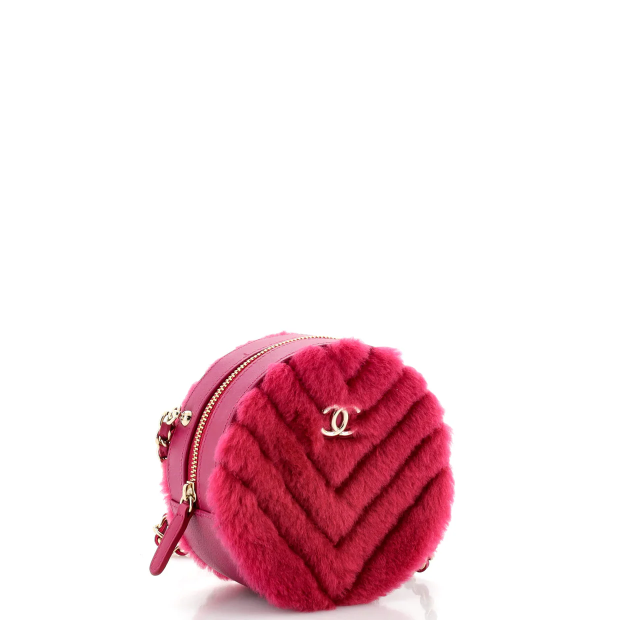 Round Clutch with Chain Chevron Shearling Mini - Deep Luxury