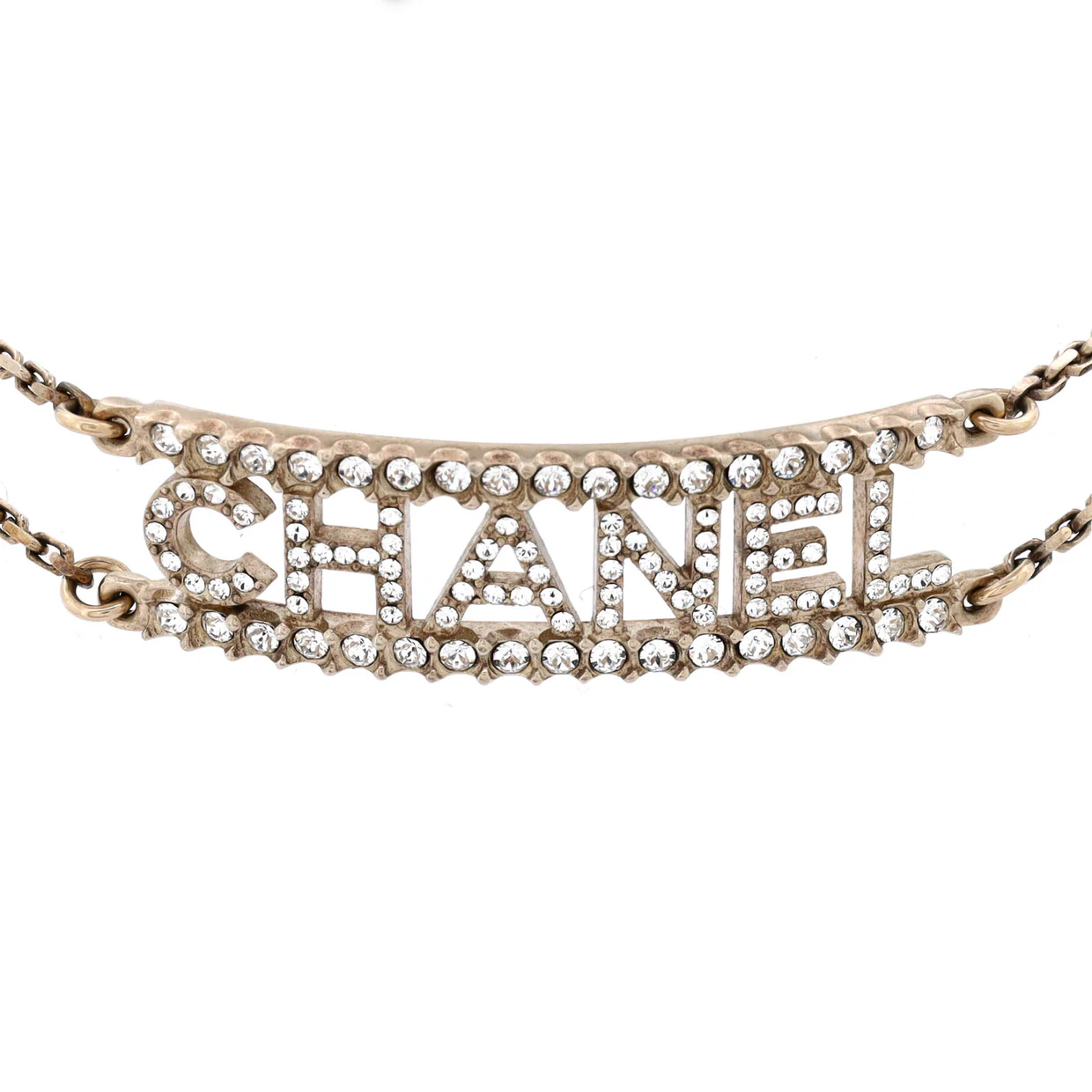 Logo Letters Plate Double Chain Choker Necklace Metal with Crystals - Deep Luxury
