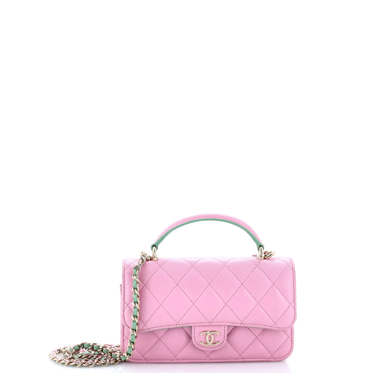 Classic Top Handle Flap Phone Holder with Chain Quilted Lambskin - Deep Luxury