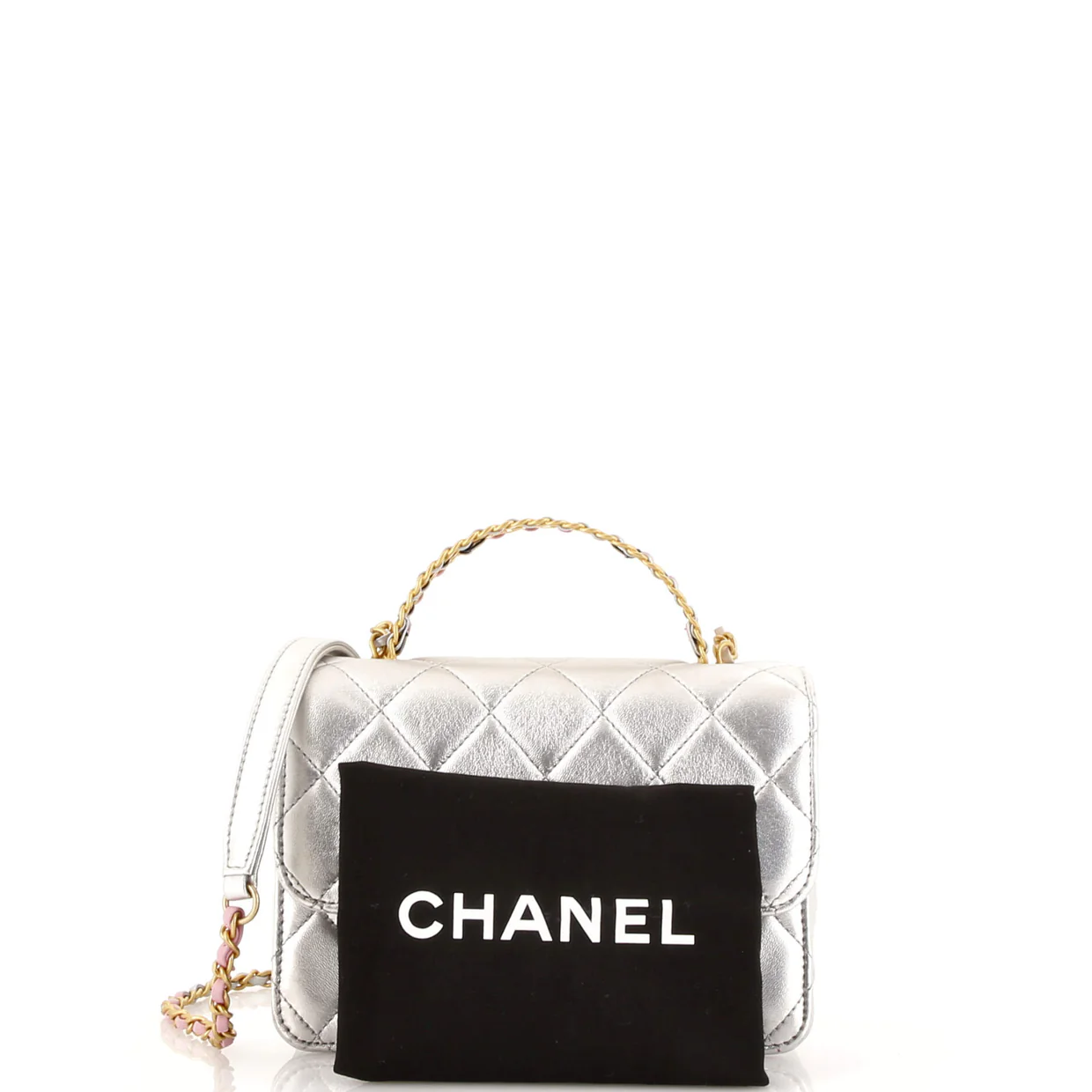 Logo Links Top Handle Flap Bag Quilted Calfskin Mini - Deep Luxury