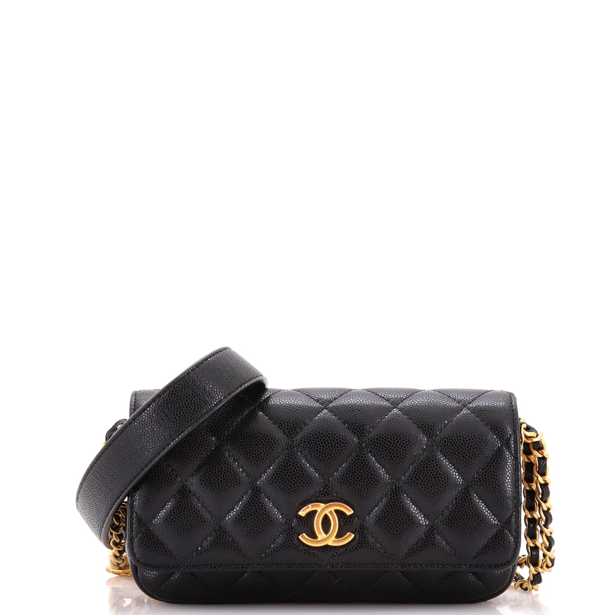 Twist Your Buttons Flap Clutch with Chain Quilted Caviar - Deep Luxury