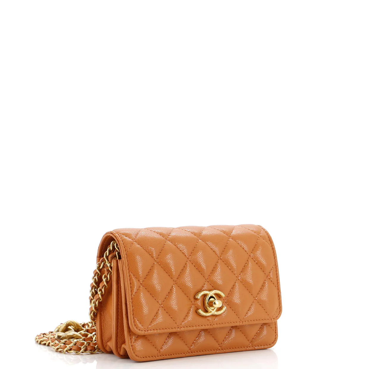 Mixed Chain Link CC Wallet on Chain Quilted Caviar Mini - Deep Luxury