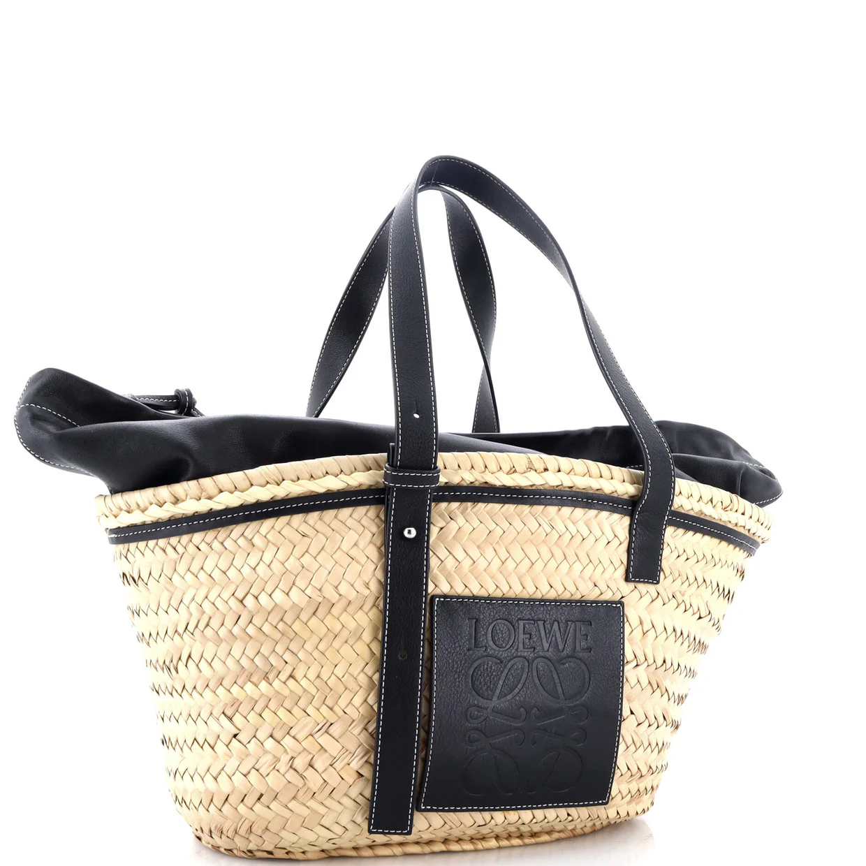 Basket Tote Raffia with Leather Trim Large - Deep Luxury