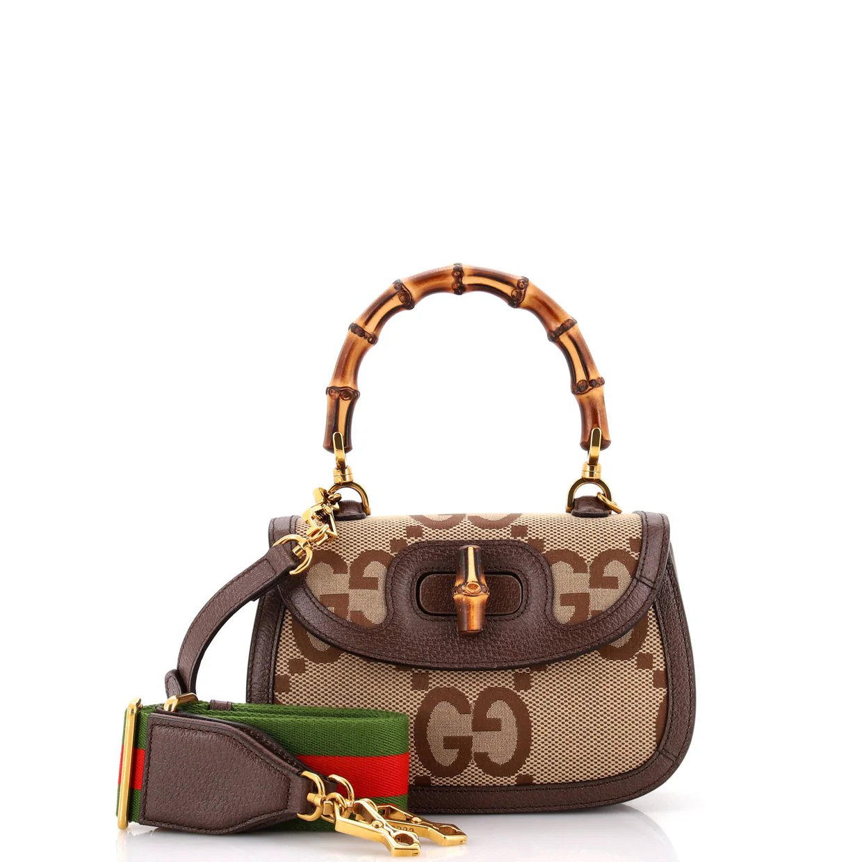 Bamboo 1947 Top Handle Bag Jumbo GG Canvas Small - Deep Luxury