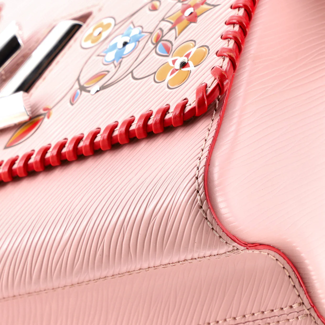 Twist Handbag Limited Edition Flower Embellished Epi Leather with Whipstitch Details MM - Deep Luxury