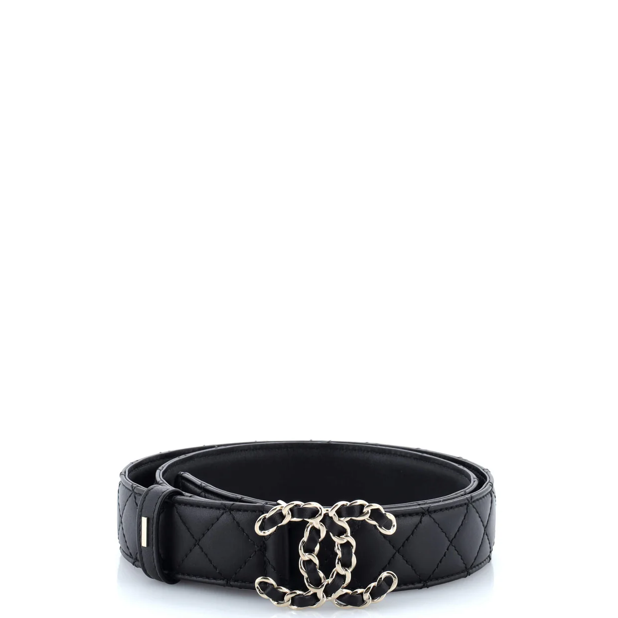 Woven Chain CC Buckle Belt Quilted Leather Wide - Deep Luxury